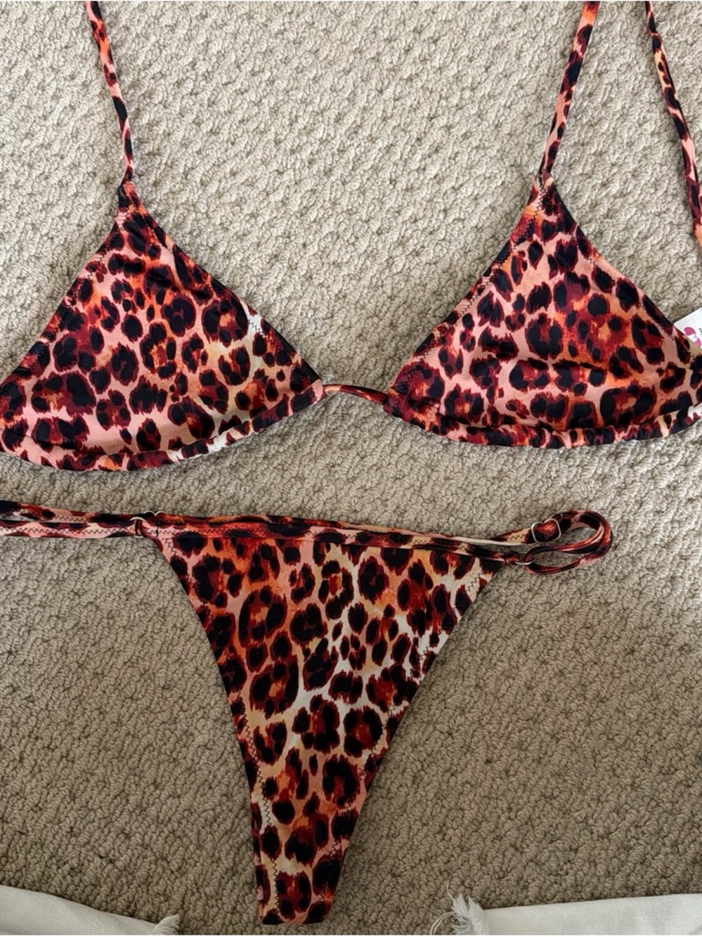 Leopard Print Triangle Bikini Set in Red and Black